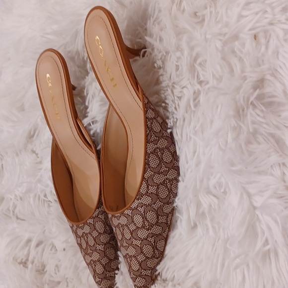 COACH Signature Jacquard Renn Mule Heels In Micro Signature Jacquard Print SZ 9 - Picture 5 of 16